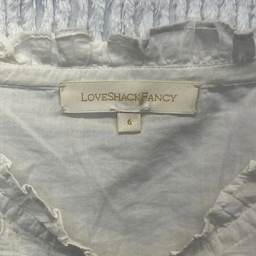 LoveShackFancy White Embroidered Floral Tellaro Victorian Bryant Top Size 6